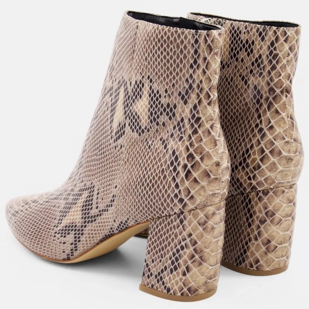 Marc Fisher Women Medium Snakeskin Pointed Ankle Boots, Brown/Black